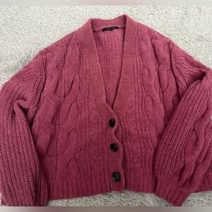 Love Tree Cable Knit Cardigan - Deep Pink